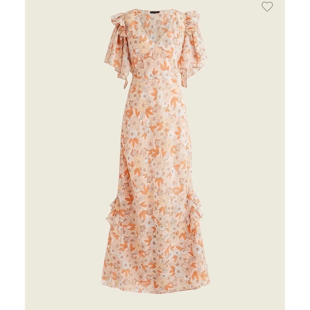 J.Crew Collection Ramie Ruffle Sleeve Floral Maxi Dress Pink Orange Size 2 4